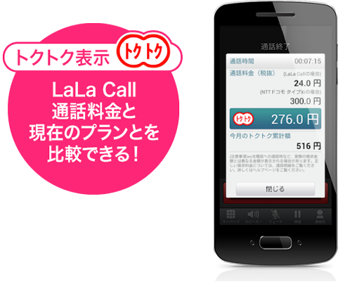 トクトク表示 LaLa Call通話料金と現在のプラントを比較できる！
