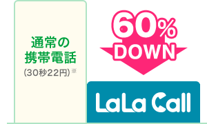 通常の携帯電話（30秒22円）※1 60%DOWN